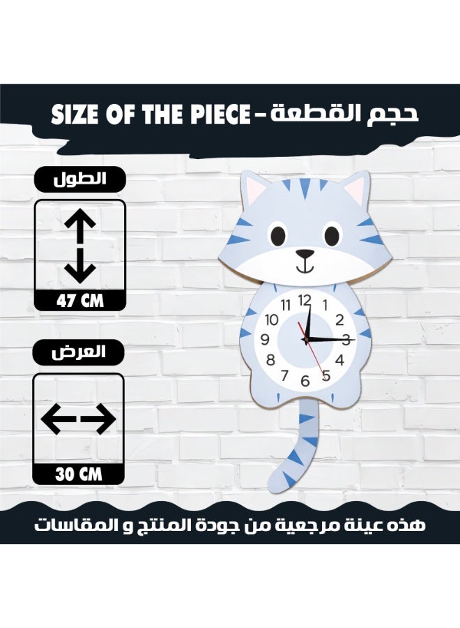 A wall clock with a moving pendulum in the shape of a white cat, featuring an attractive design, reliable quality, soothing colors, silent movement, and easy hanging to suit all tastes. - Image 3